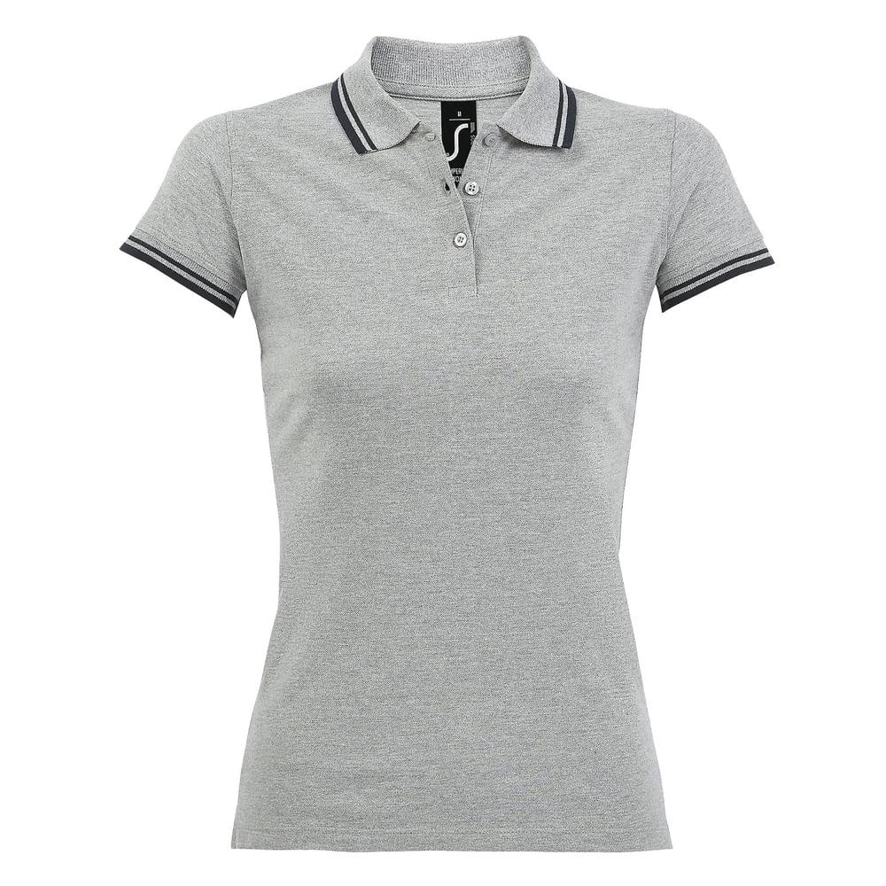SOLS Womens/Ladies Pasadena Tipped Short Sleeve Pique Polo Shirt - Heather Grey/Navy - Heather Grey/Navy