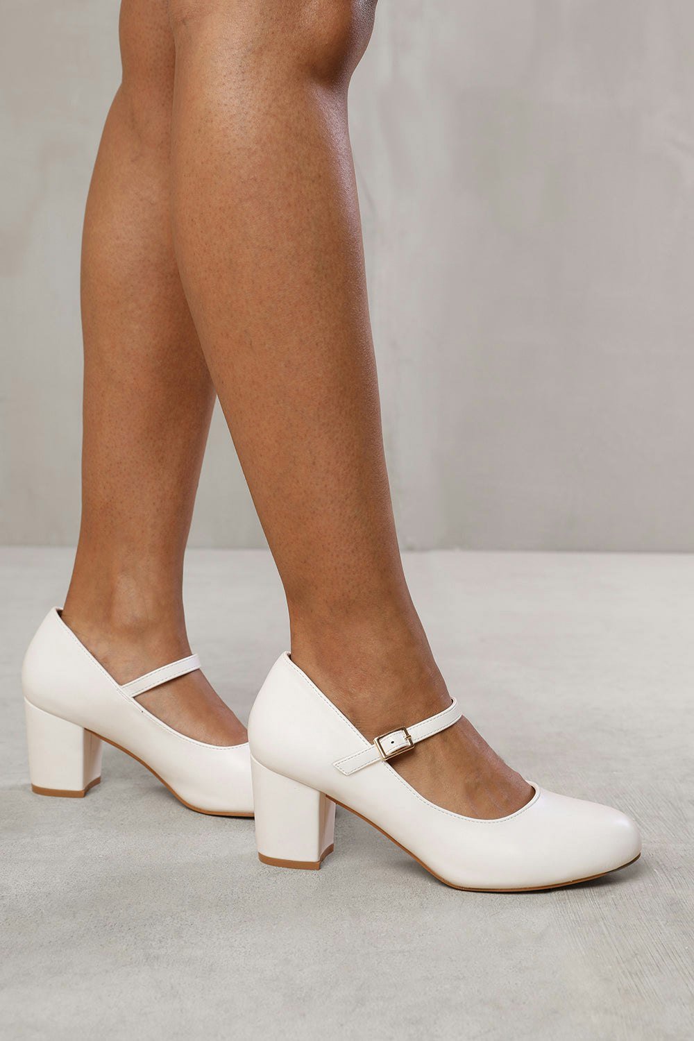 Where's That From Effie Block Heel Mary Jane Pumps in White Faux Leather