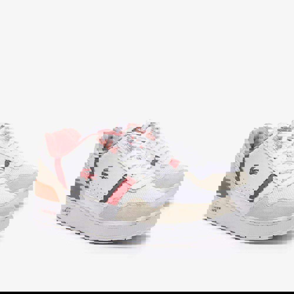 Lacoste Kids T-Clip Lace Up Trainers - White/Pink