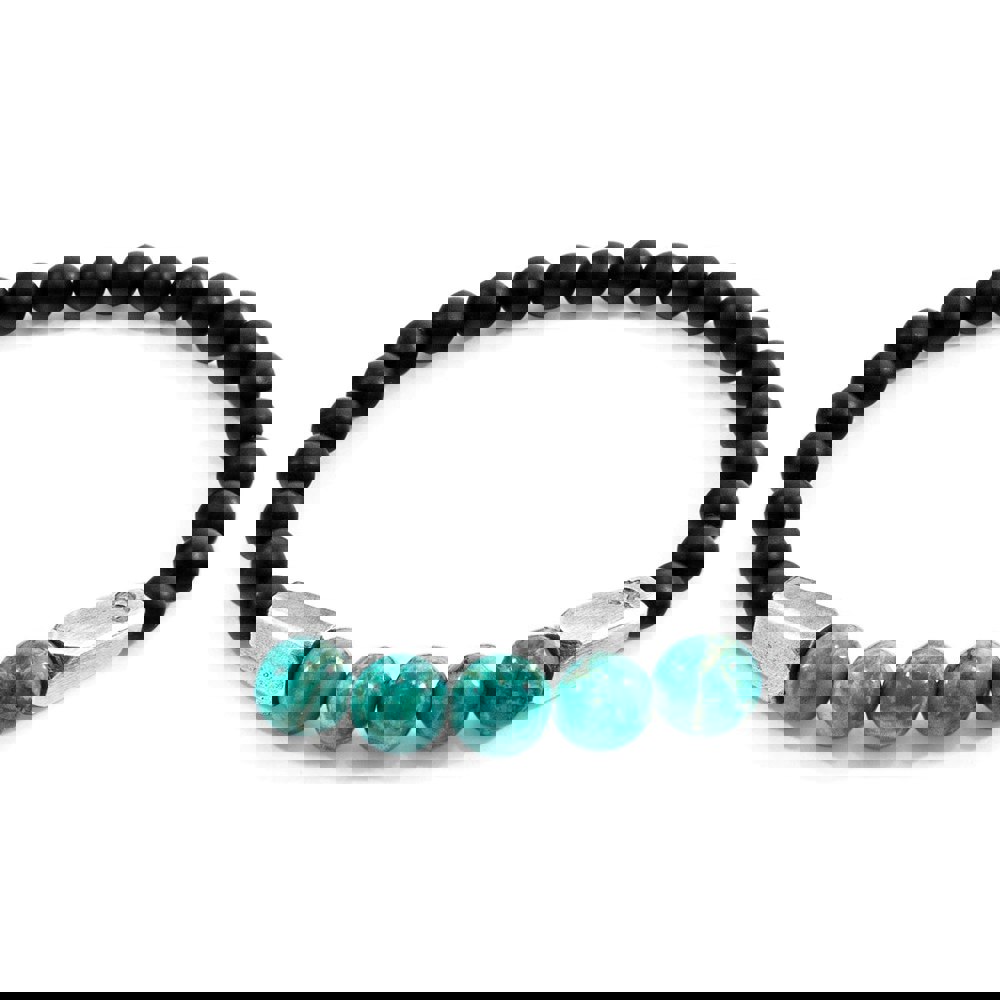 Anchor & Crew Blue Turquoise Hukou Silver and Stone Bracelet