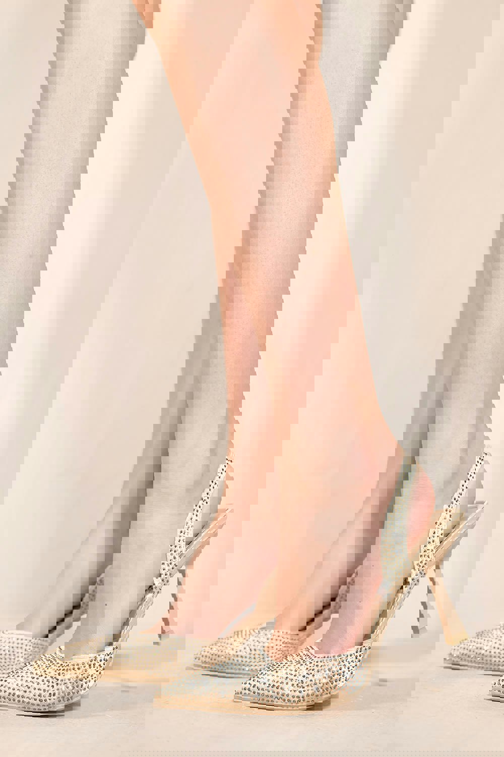 Where's That From Riella Pointed Toe Heel Sandals With Diamante Detail & Slingback in Beige Silk