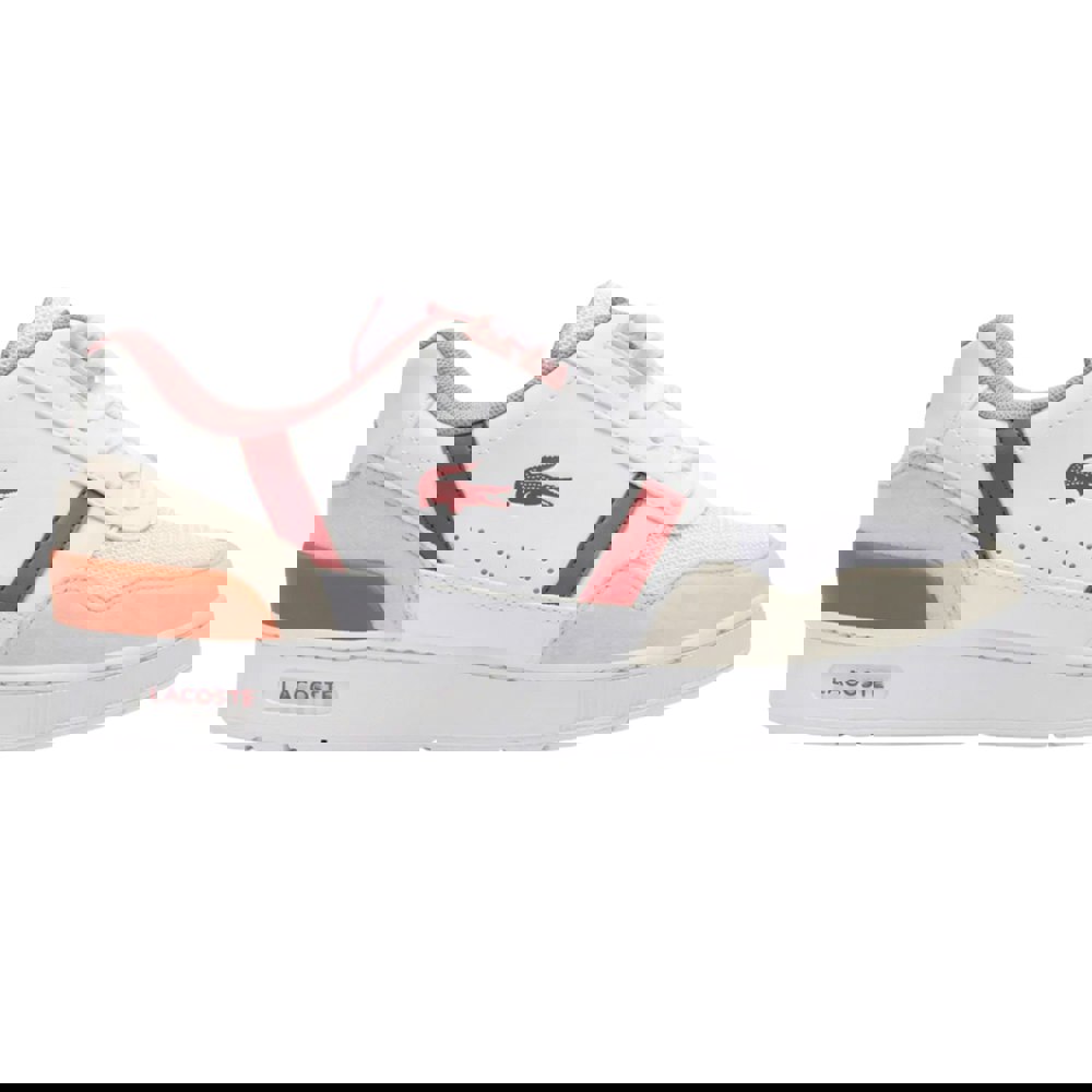 Lacoste Kids T-Clip Touch Fastening Trainers - White/Pink
