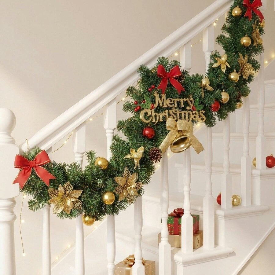 Garden Greatness Festive Evergreen Christmas Garland with Decor