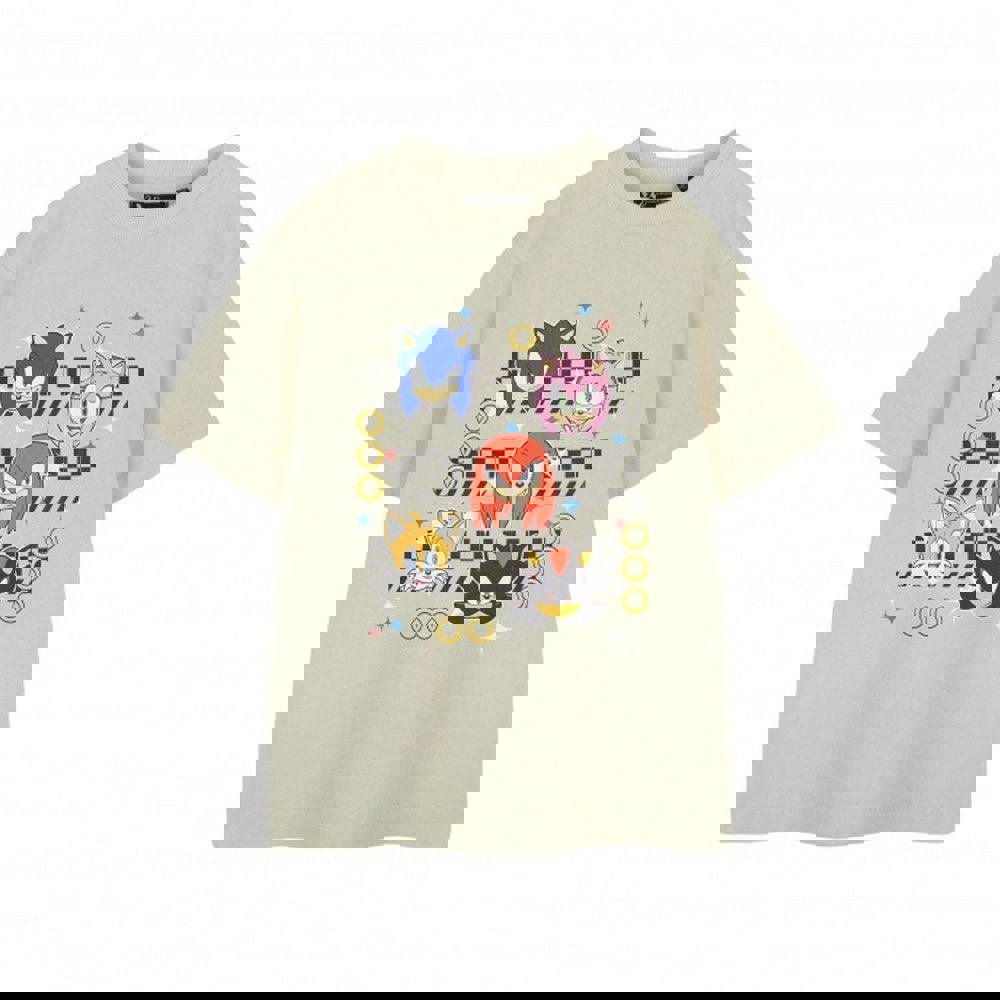 Sonic The Hedgehog Boys Group Faces Short-Sleeved T-Shirt - Oatmeal