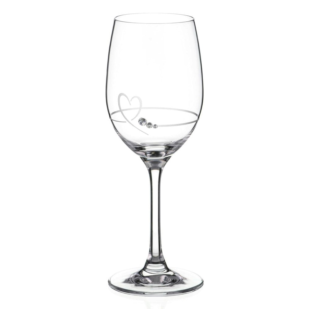 Diamante Petit Heart Wine Glass Adorned with Crystals by Swarovski® - Single Glass