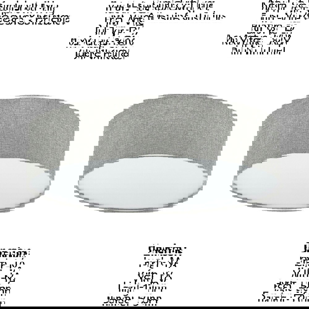 Flush Ceiling Light Colour White Shade Grey White Fabric Linen Bulb E27 3x60W Loops