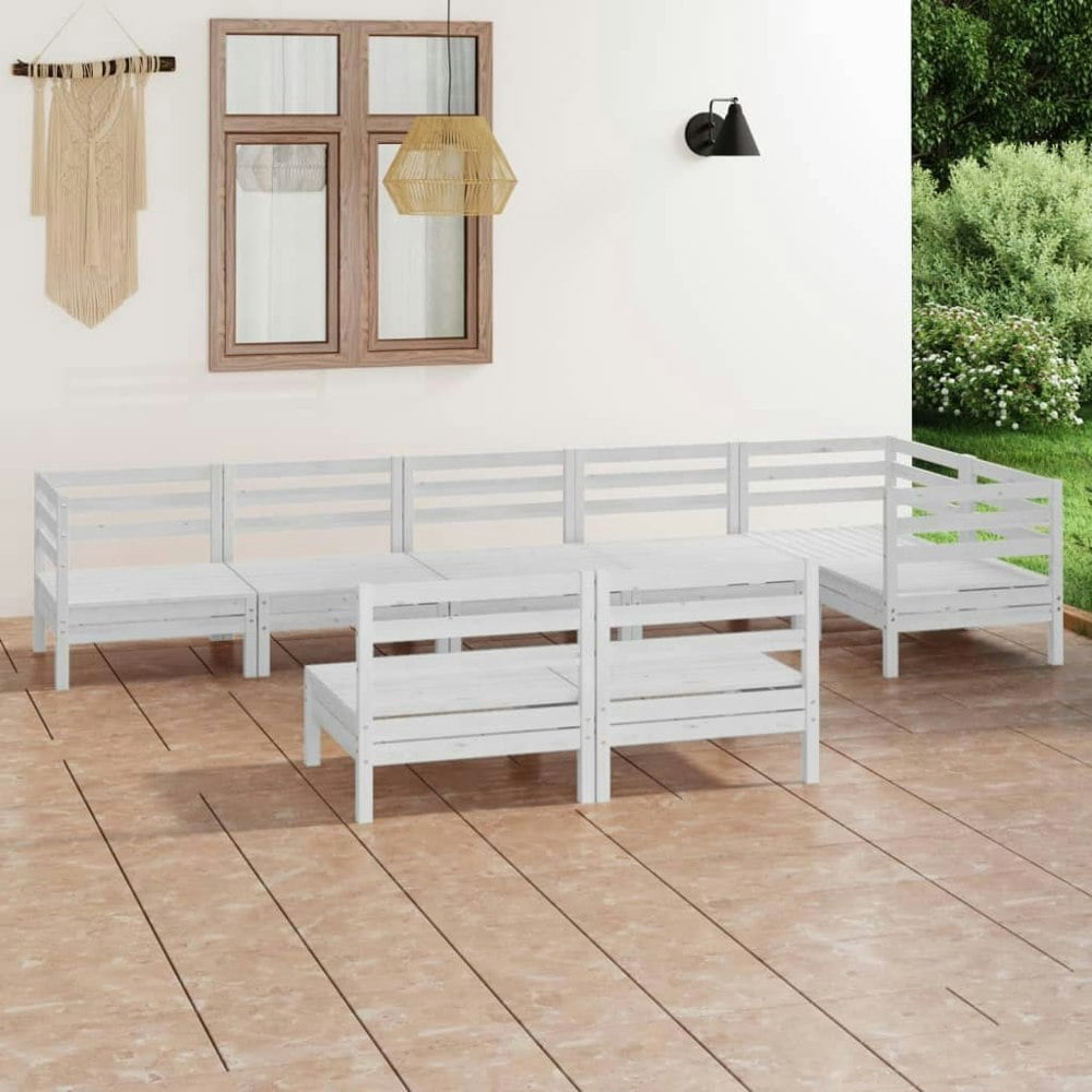 Berkfield 8 Piece Garden Lounge Set Solid Pinewood White