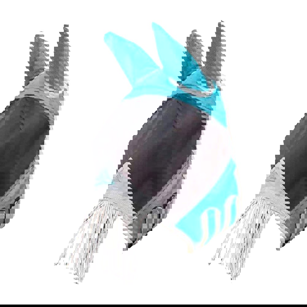 Shires Fine Mesh Horse Fly Mask With Ears & Nose Fringe - Teal