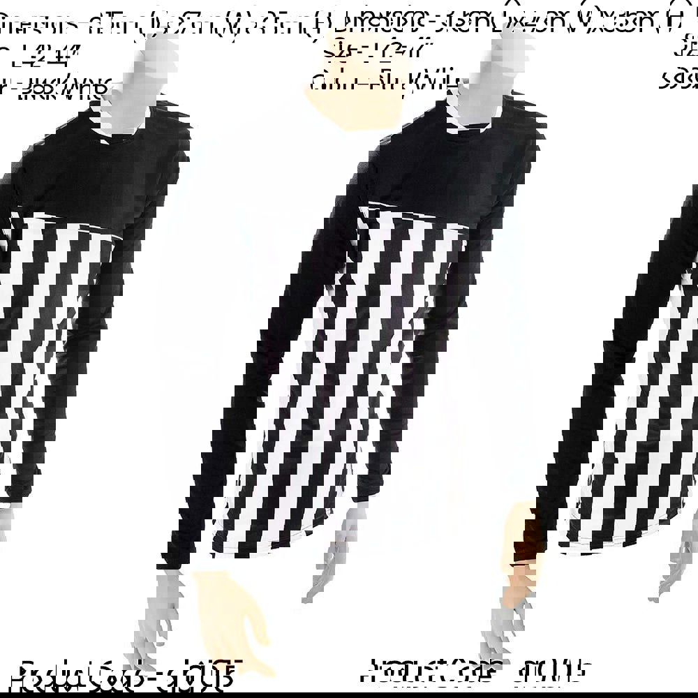 L ADULT Valencia Stripe Long Sleeve PLAIN Football Shirt - BLACK/WHITE 42-44"