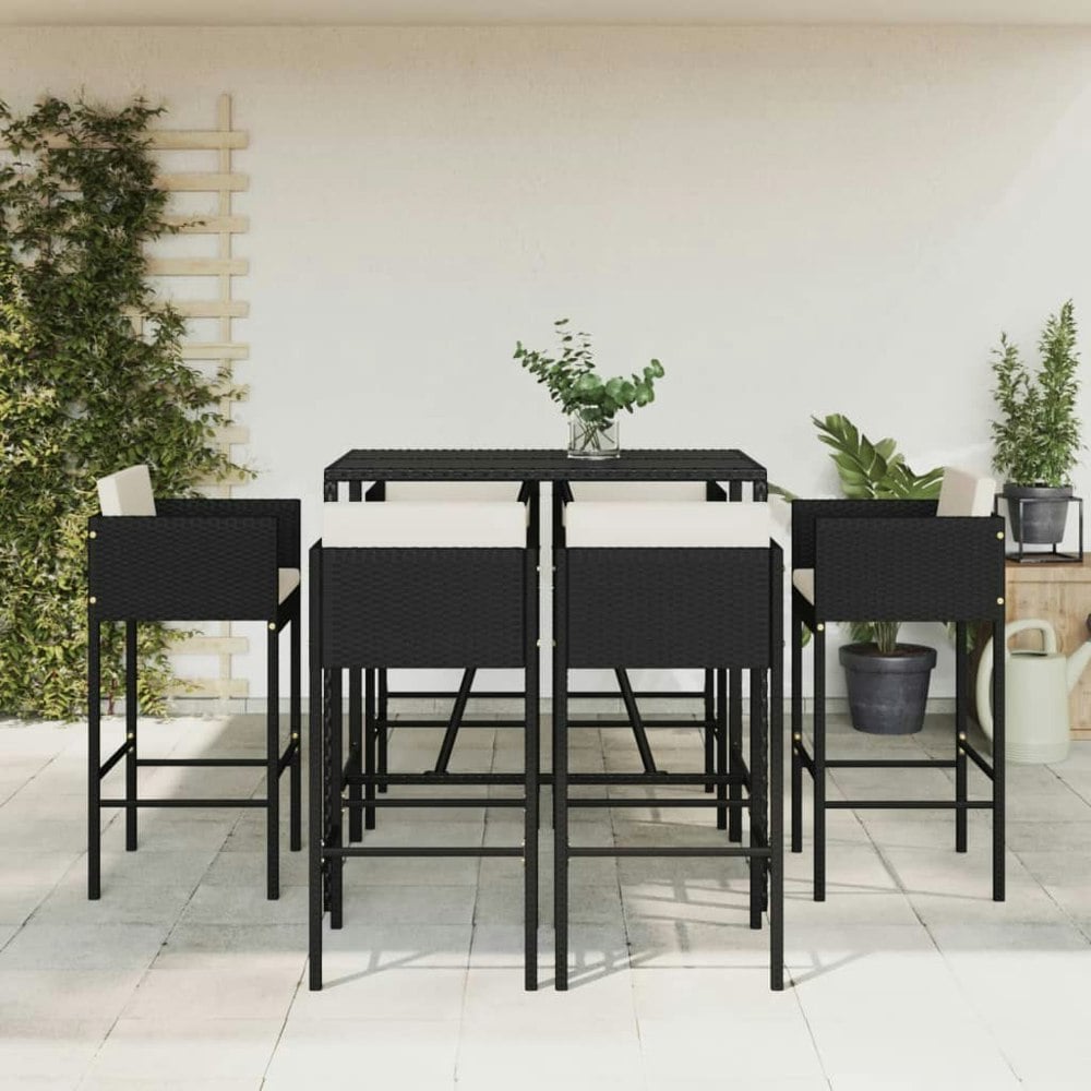 Berkfield 7 Piece Garden Bar Set with Cushions Black Poly Rattan
