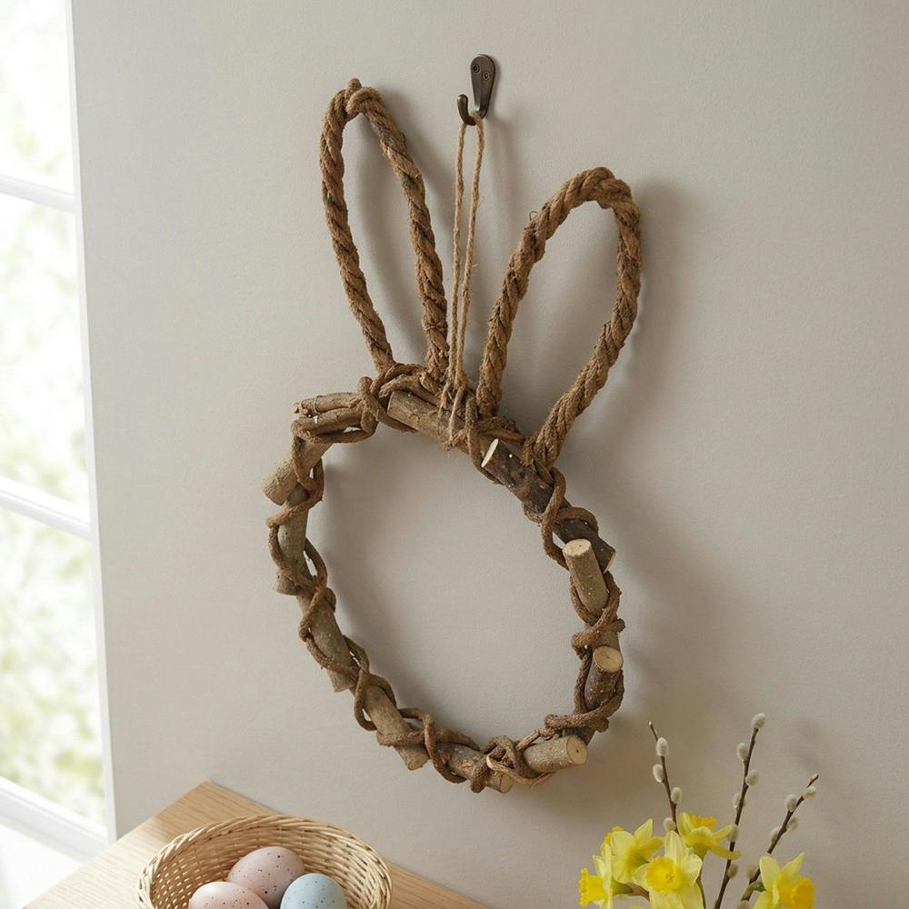 Garden Greatness Woven Twig Rabbit Silhouette Wreath