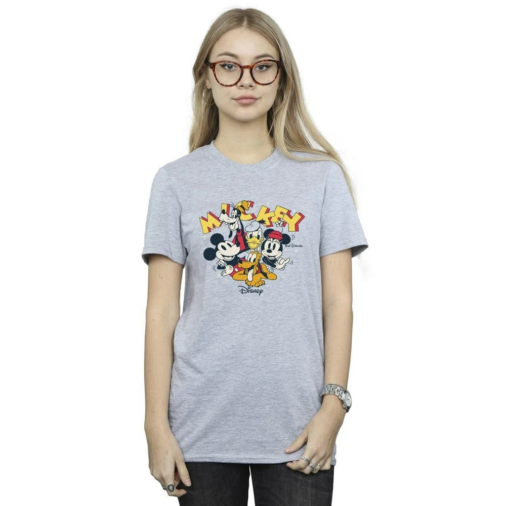 Disney Womens/Ladies Mickey Mouse Group Cotton Boyfriend T-Shirt - Sports Grey