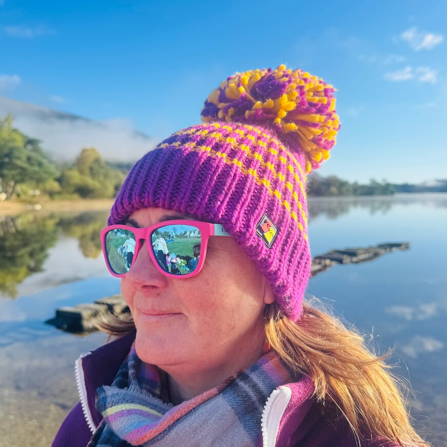 Purple and Yellow Big Bobble Hat