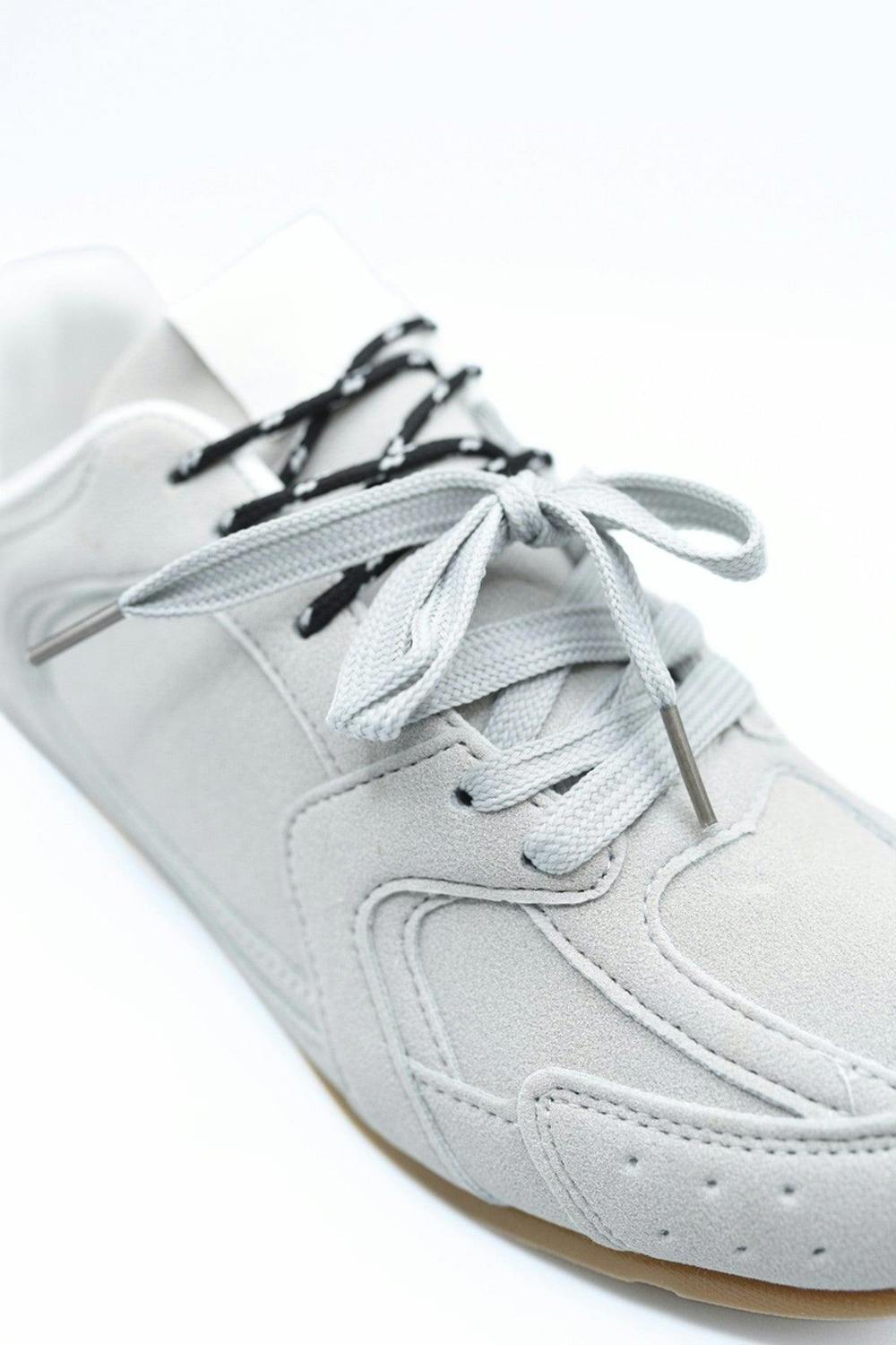 Molly Double Contrast Lace Up Flat Trainers - Grey