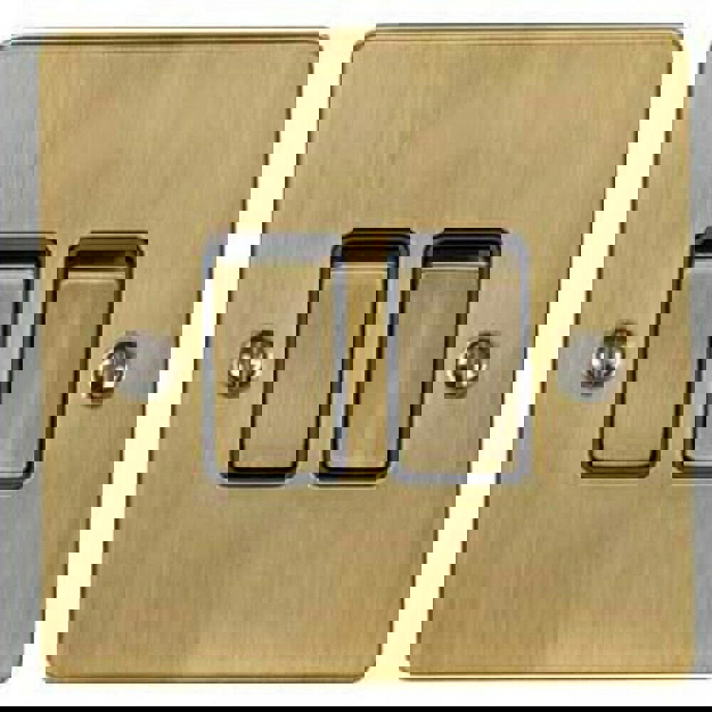 2 Gang Double Light Switch ANTIQUE BRASS 2 Way 10A Black Trim & Metal Rocker Loops