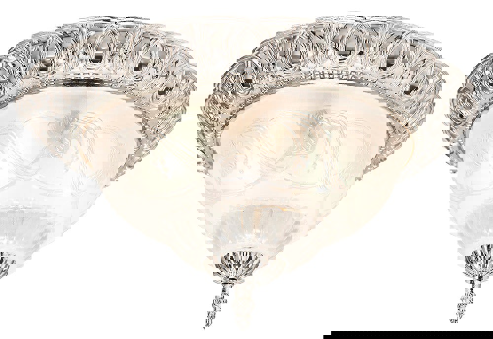 Traditional Satin Nickel and Floral Glass Flush Ceiling Light Image 1