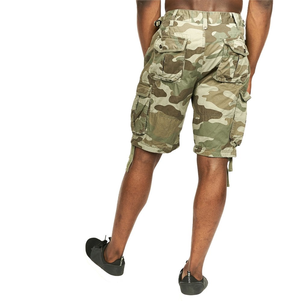 Crosshatch Mens Jimster Camo Cargo Shorts - Olive