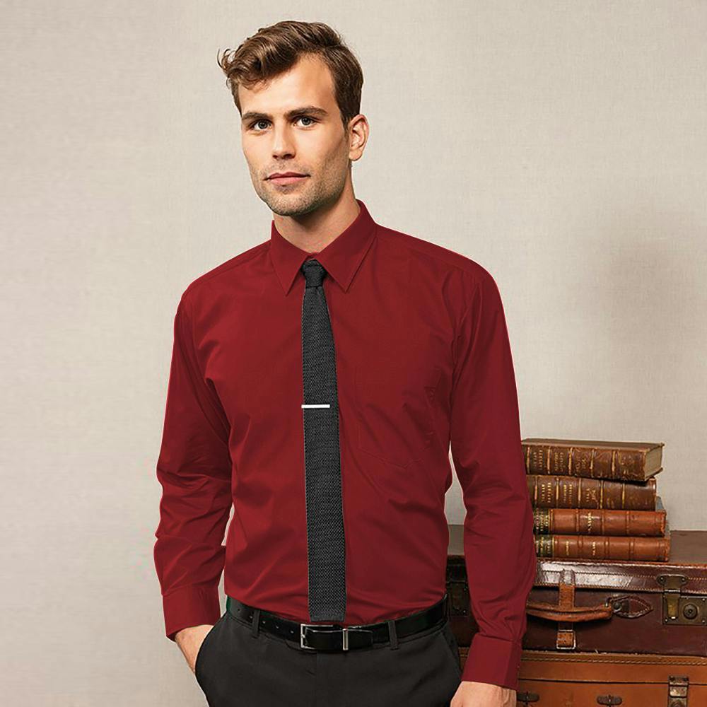 Premier Mens Premier Poplin Long-Sleeved Formal Shirt - Burgundy