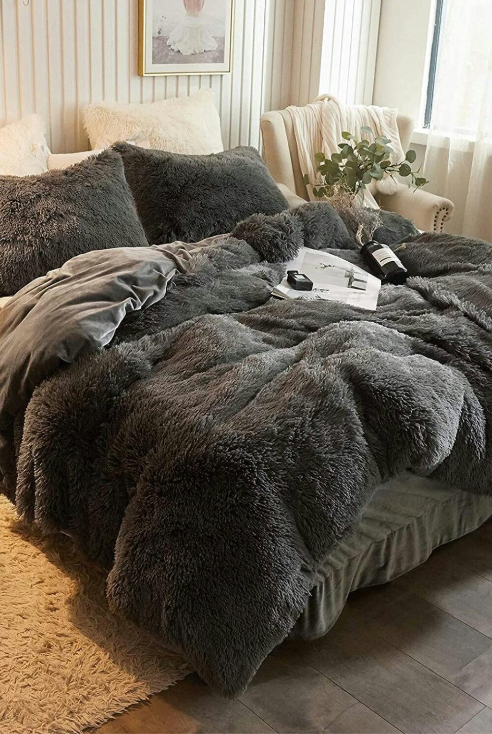 Ezysleep Grey Faux Fur Duvet Cover Set