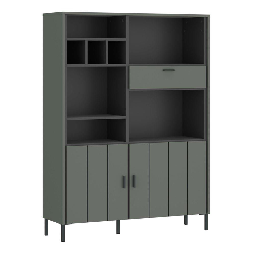 Furniture To Go Arundel Bookcase 2 Door 1 Drawer in Green/Grey