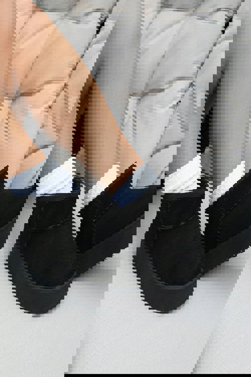 Where's That From Zyla Flatform Fur Lining Ankle Boot in Black Suede