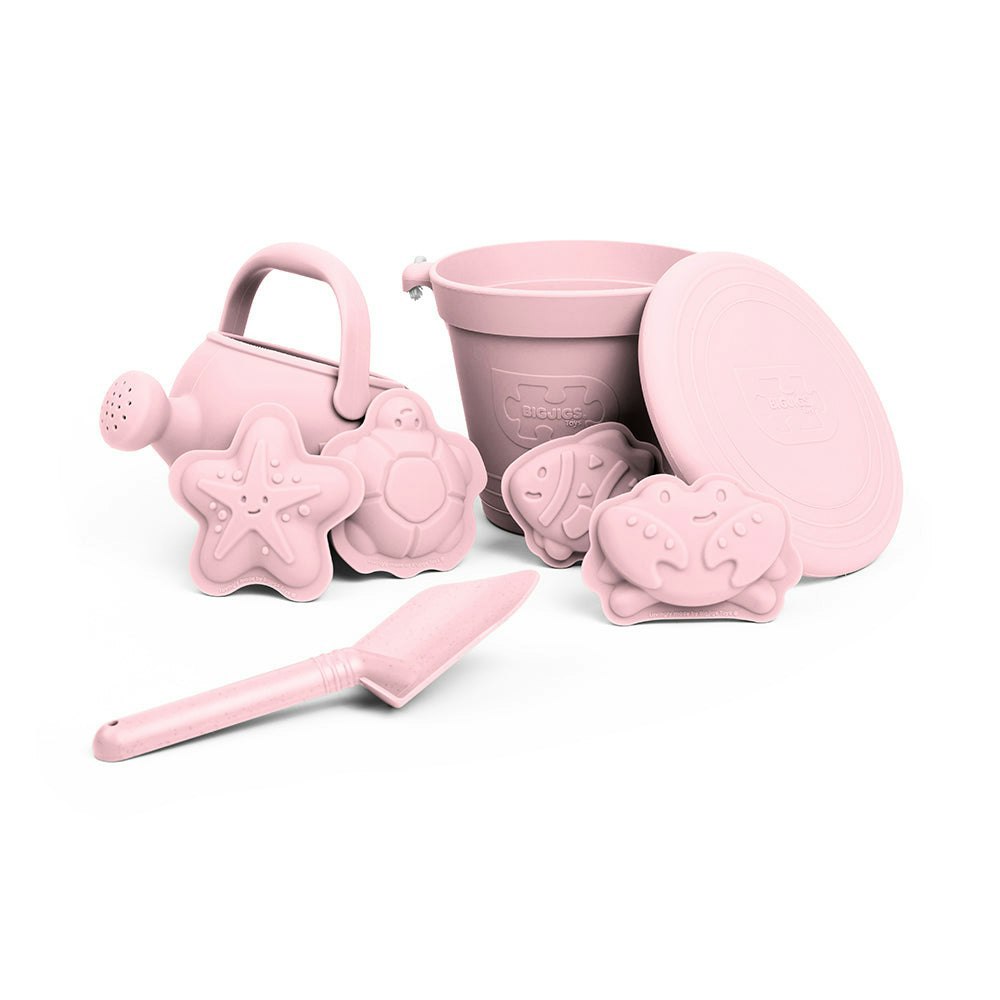 Bigjigs Toys 5 Piece Silicone Beach Toy Bundle, Sand Toys - Blush Pink