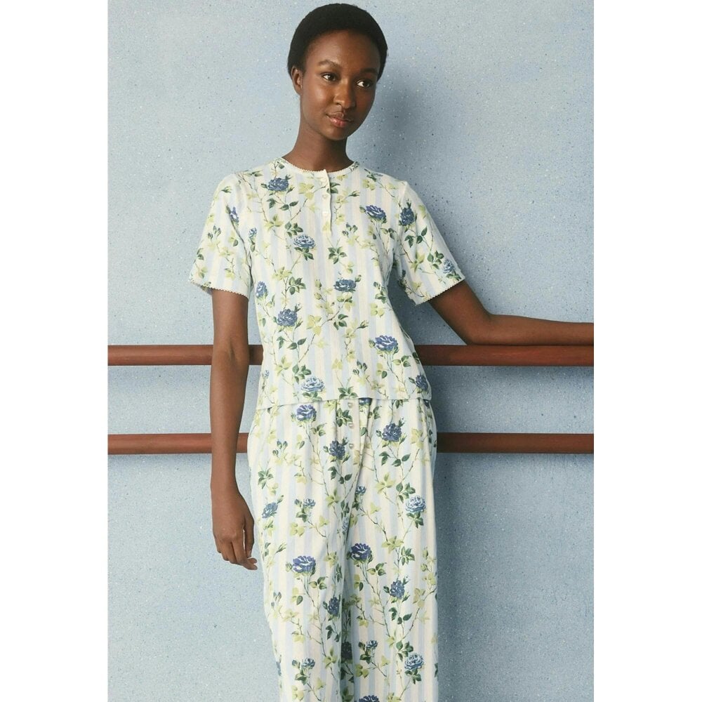 Cath Kidston Womens Rose Pointelle Long Pyjama Set - Blue - Blue - 95% Cotton/5% Elastane