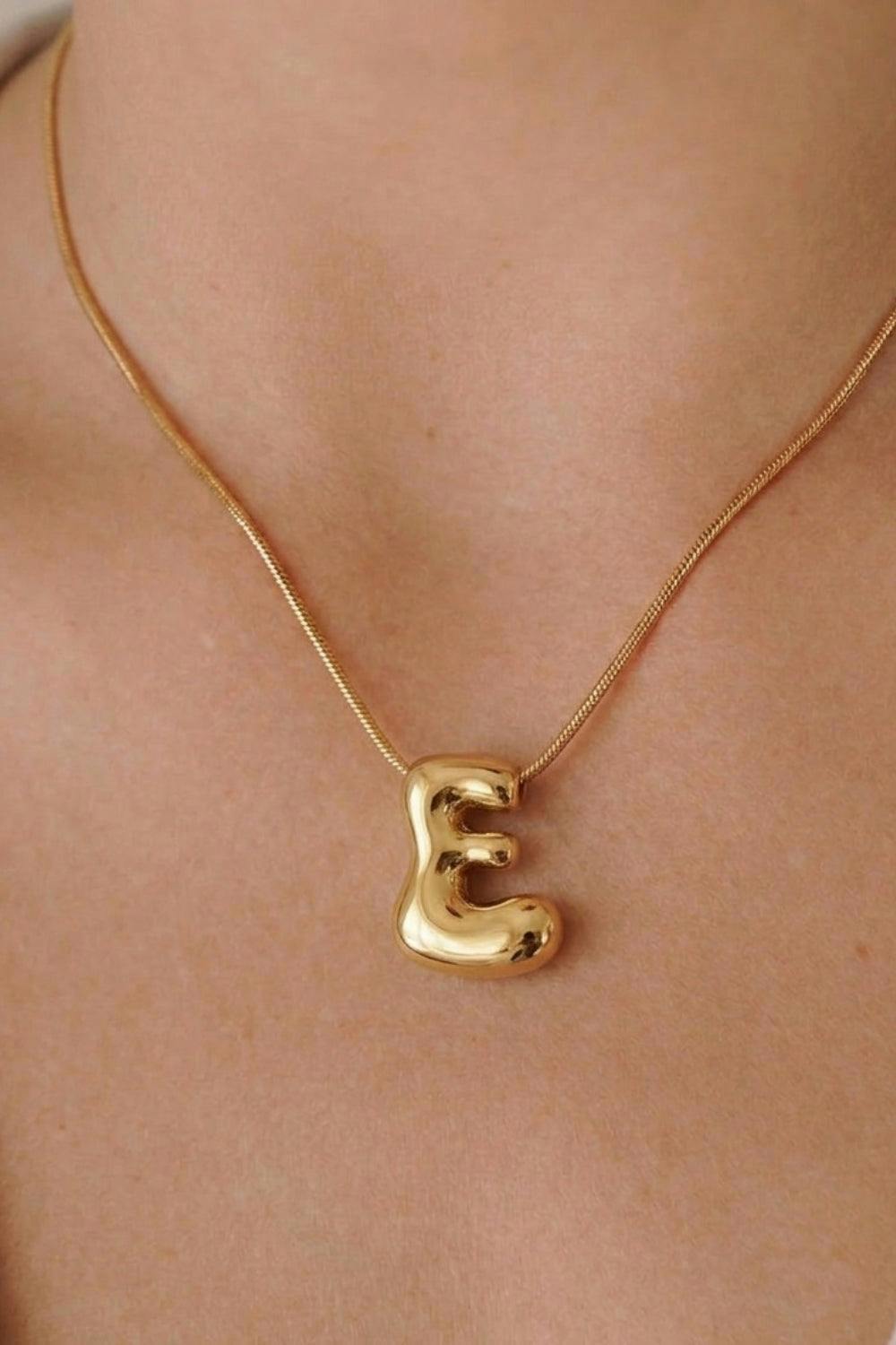 Serla Bubble Initial Gold Plated Necklace Letter E