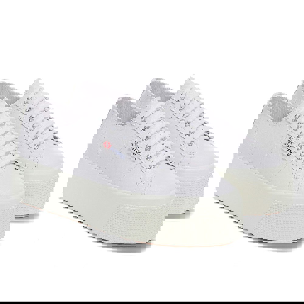 Superga Women's 2790 Nappa Leather Trainers - Optical White Silver/Avorio