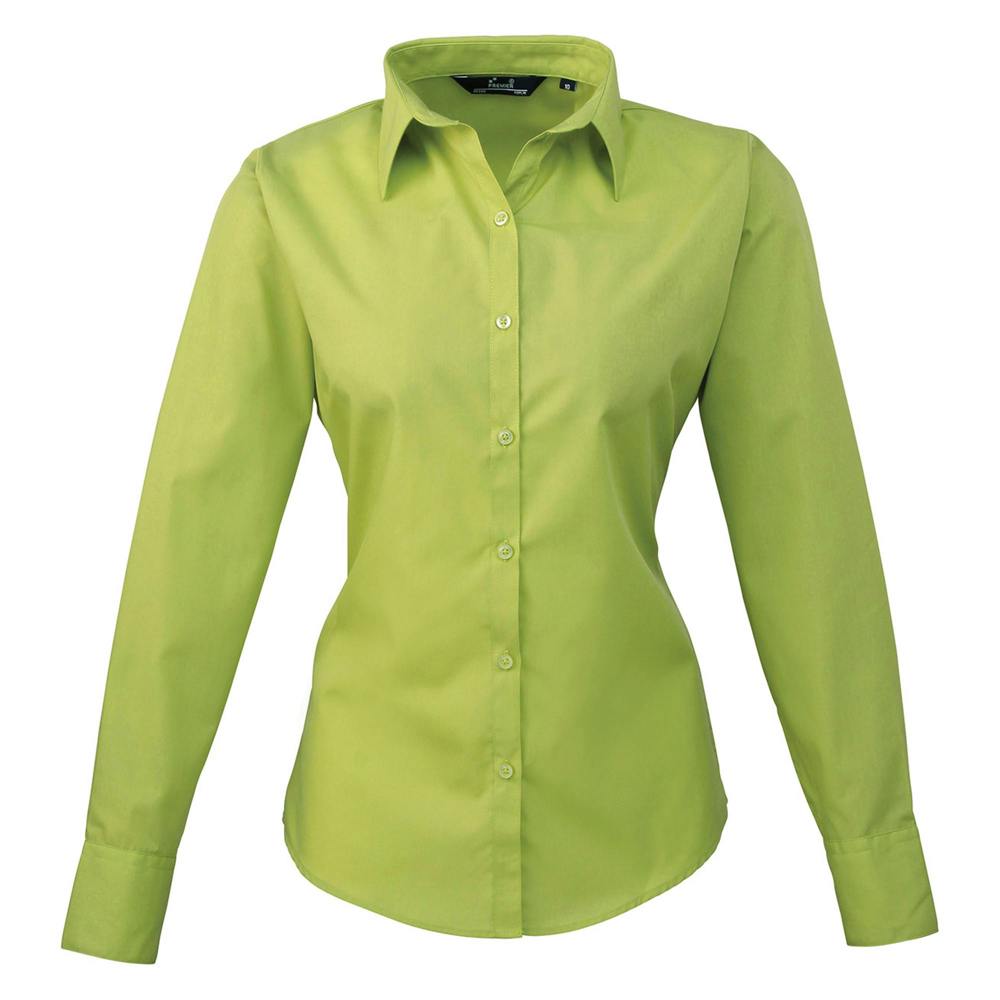 Premier Womens/Ladies Poplin Long-Sleeved Blouse - Lime - Lime - 65% Polyester/35% Cotton