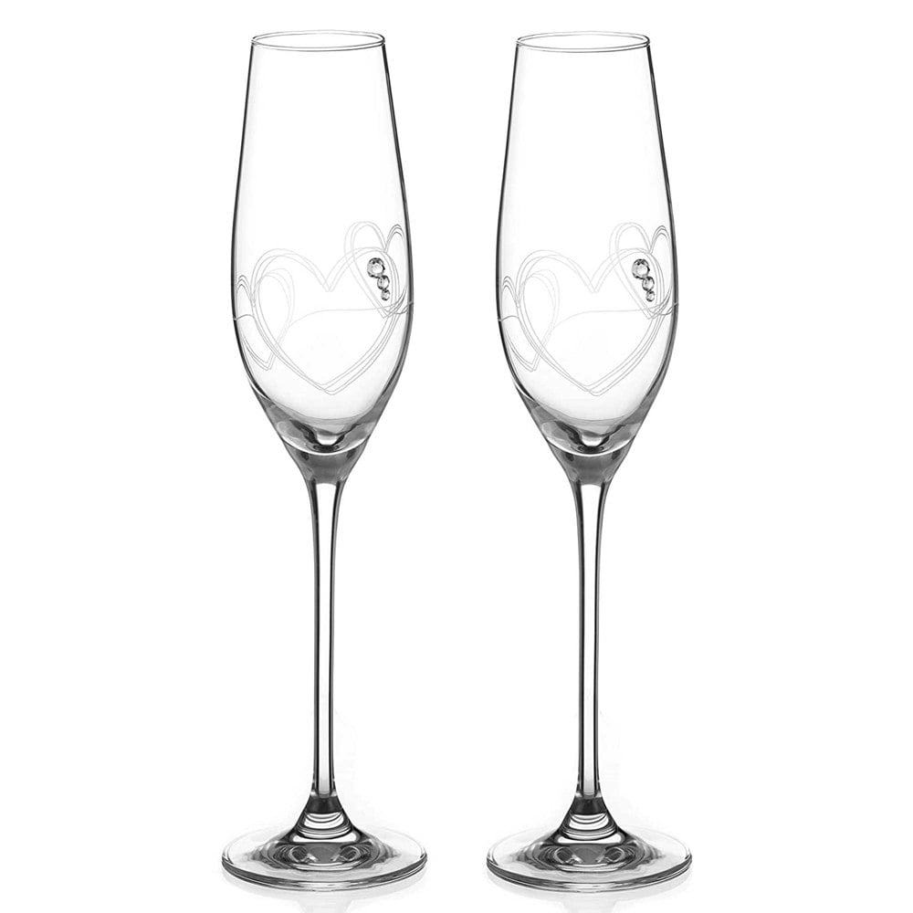 Diamante String of Love Crystal Champagne Flutes - Set of 2