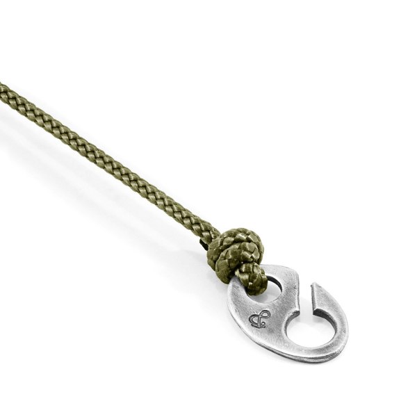 Anchor & Crew Khaki Green Windsor Silver and Rope Bracelet