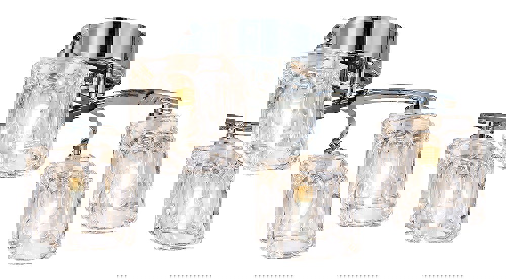 Modern Polished Chrome 4-Bulb Ceiling Light with Square Clear Ice Cube Shades Image 1