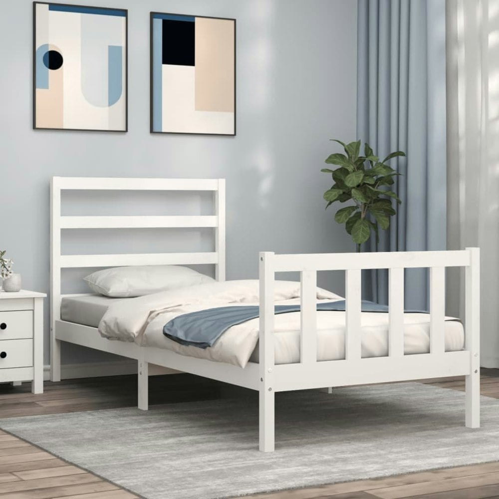 Berkfield Bed Frame with Headboard White 90x200 cm Solid Wood