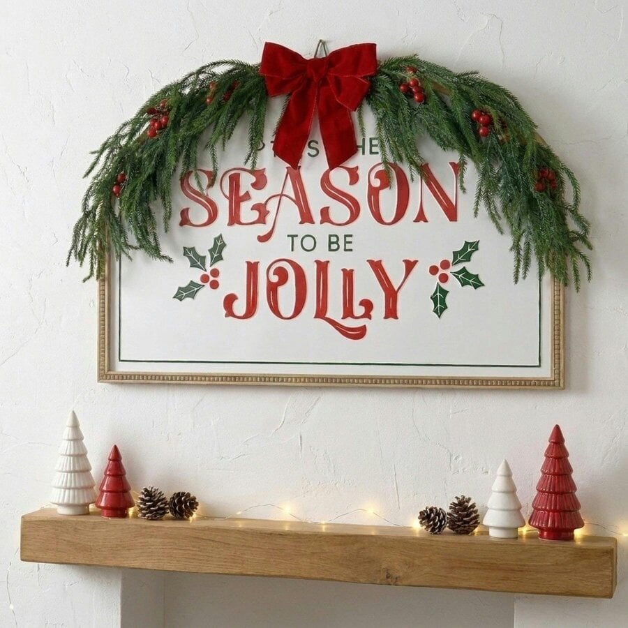 Garden Greatness Festive Foliage Wood and Metal Arched Wall Plaque