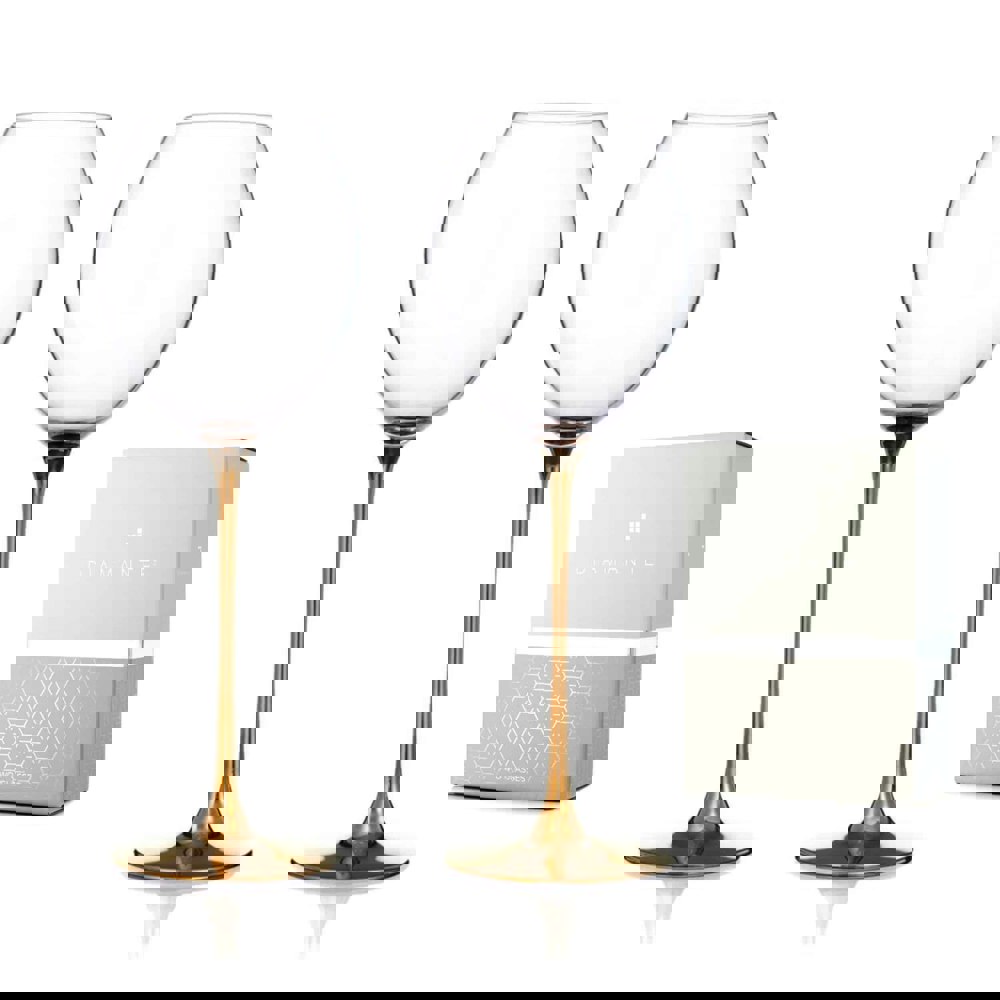 Diamante Elegance White Wine Glasses With Gold Stems - Set of 2