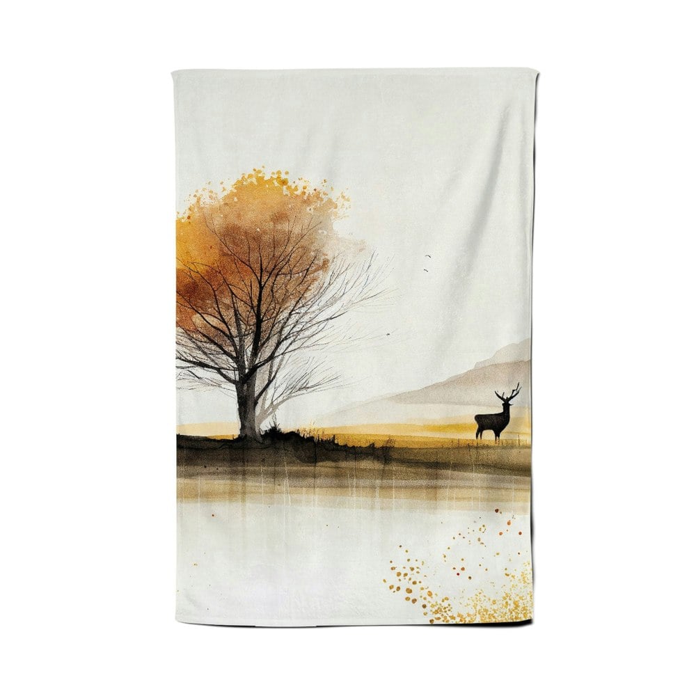 Warren Reed Autumn Landscape Stag Watercolour Tea Towel