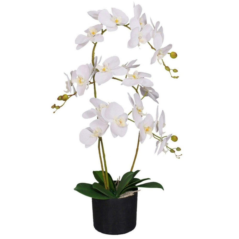 Leaf 65cm Leaf Design UK Realistic Artificial Orchid Flower Display in Pot