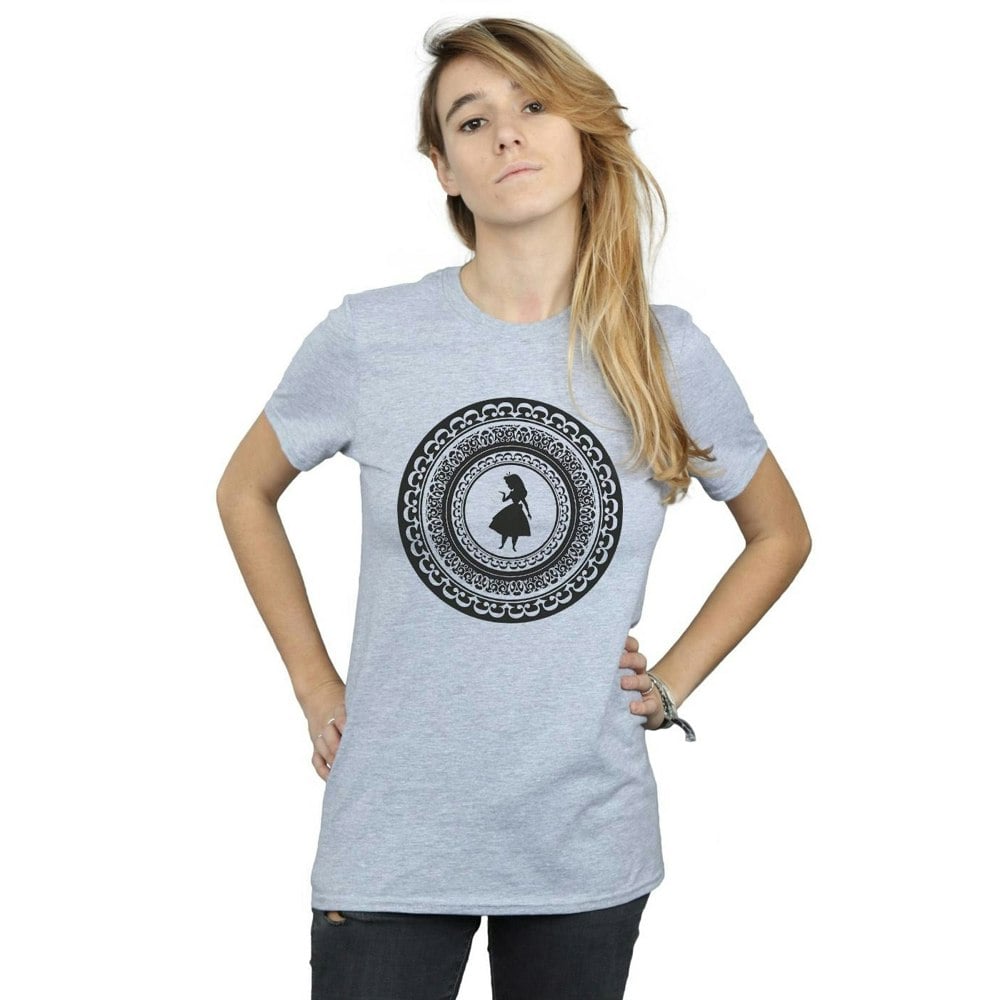 Disney Womens/Ladies Alice In Wonderland Circle Cotton Boyfriend T-Shirt - Sports Grey