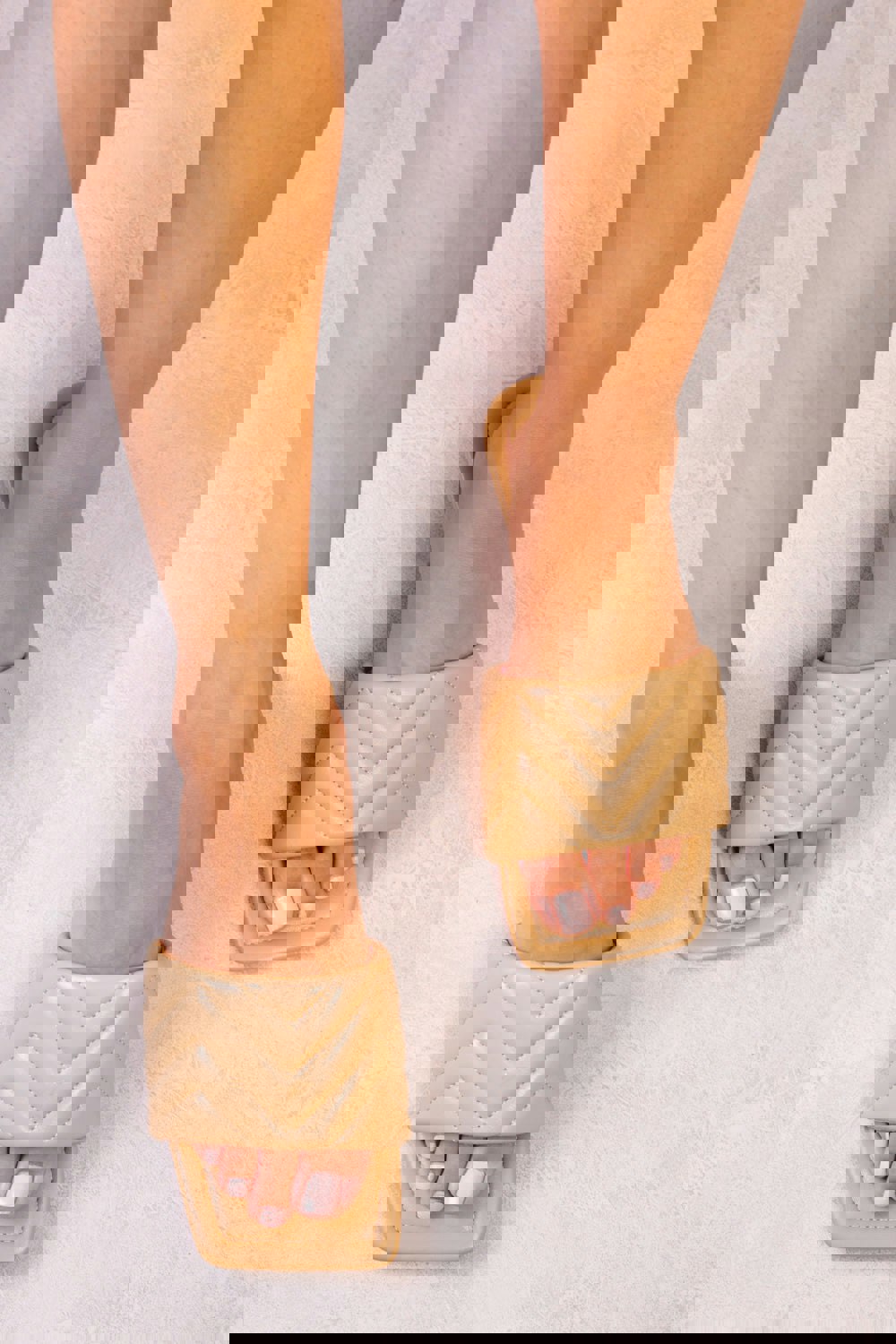 Where's That From ZIG ZAG QUILTED SQUARE TOE SLIDERS IN CARAMEL MOCHA FAUX LEATHER