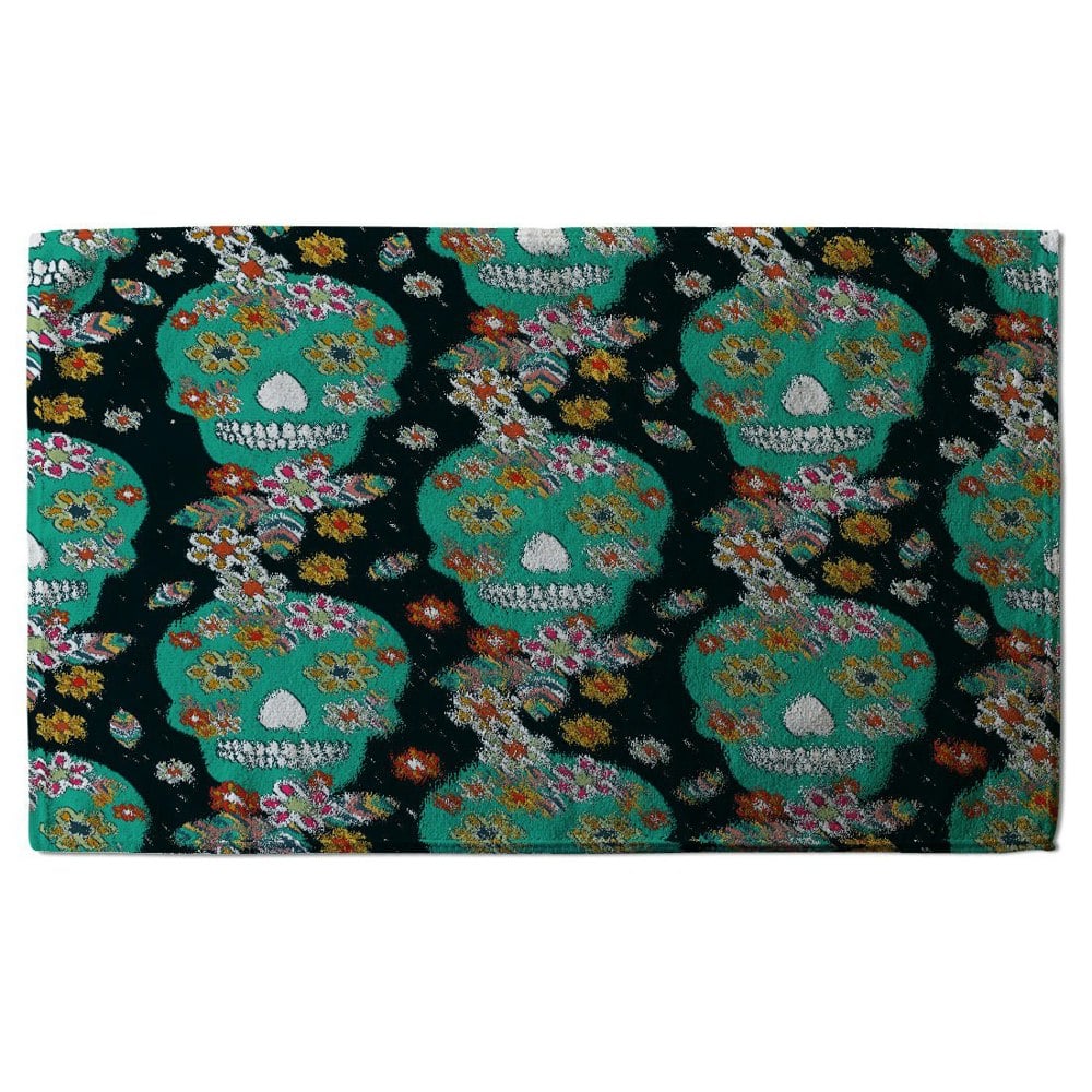 Benjamin Tate Design Embroidery colorful simplified ethnic flowers and skull pattern (Bath Towel)