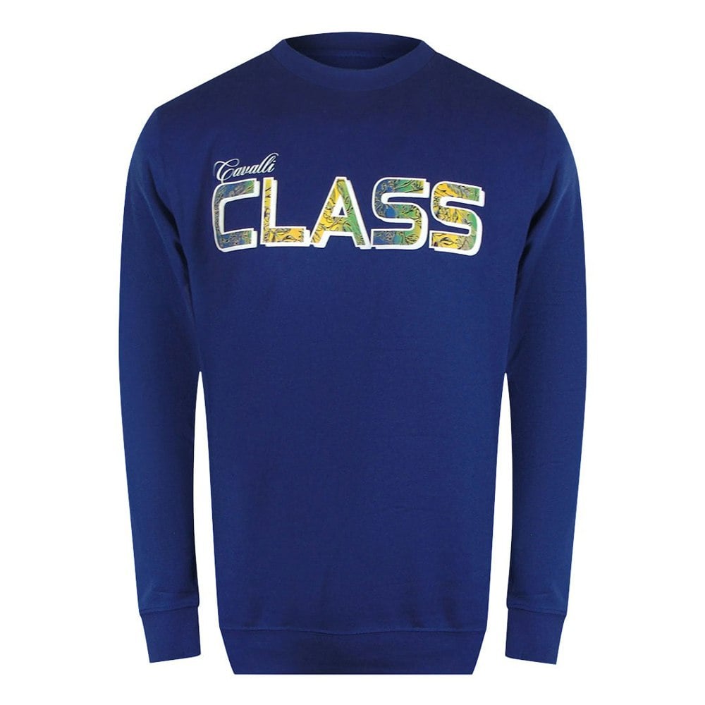 Cavalli Class Vibrant Floral Logo Iris Blue Sweatshirt