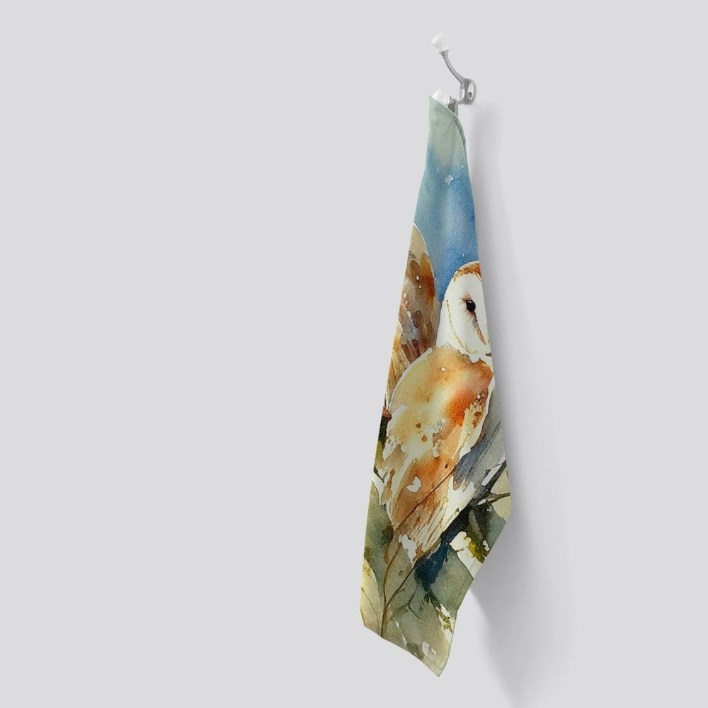 Warren Reed Barn Owls Watercolour Tea Towel