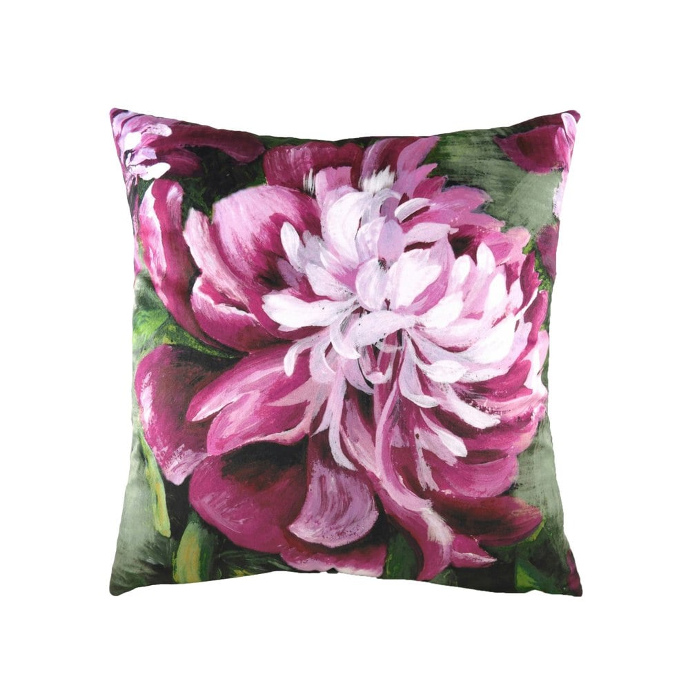 Evans Lichfield Winter Florals Peony Cushion Cover - Fuchsia/Green