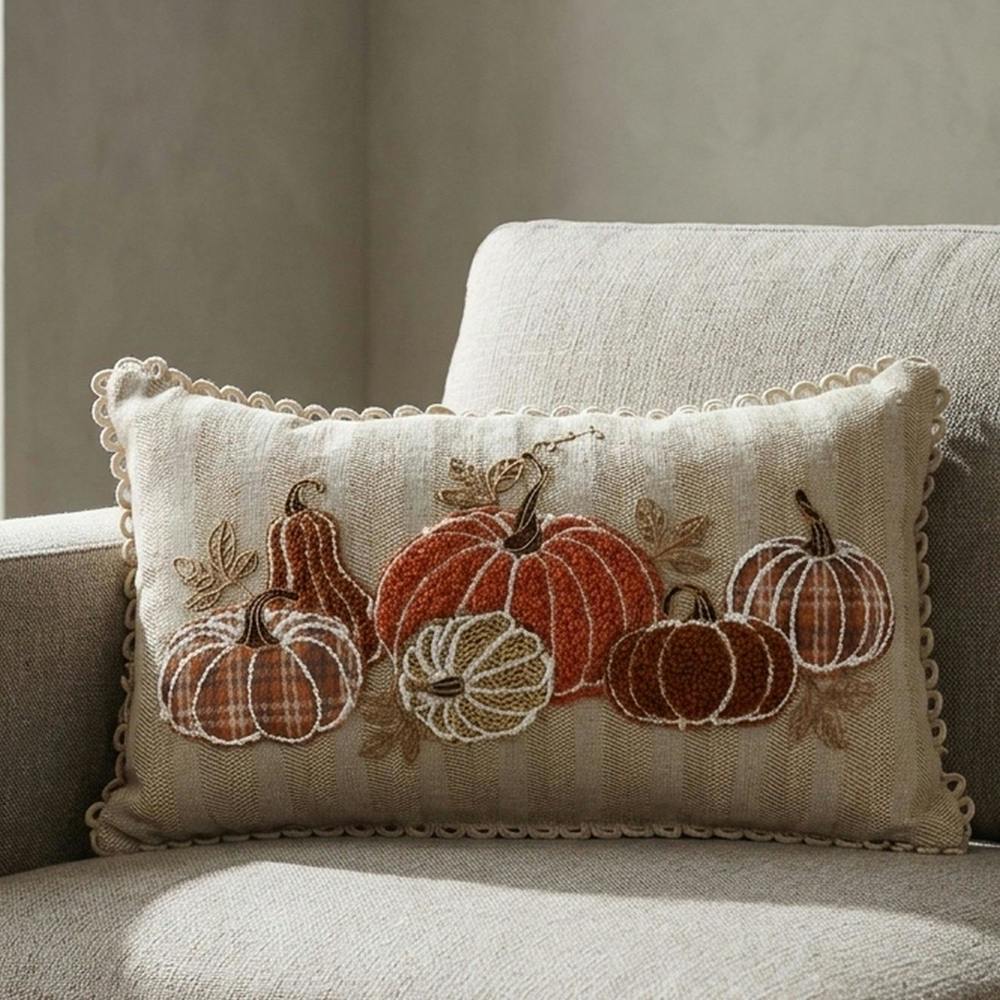 Garden Greatness Embroidered Decorative Pumpkin Cushion