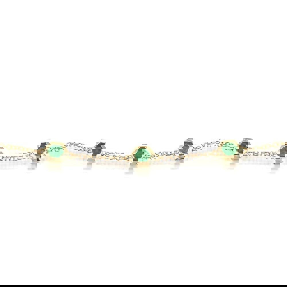 Geometric Hexagon Emerald Bezel Set Three Stone Bracelet in 9ct Yellow Gold
