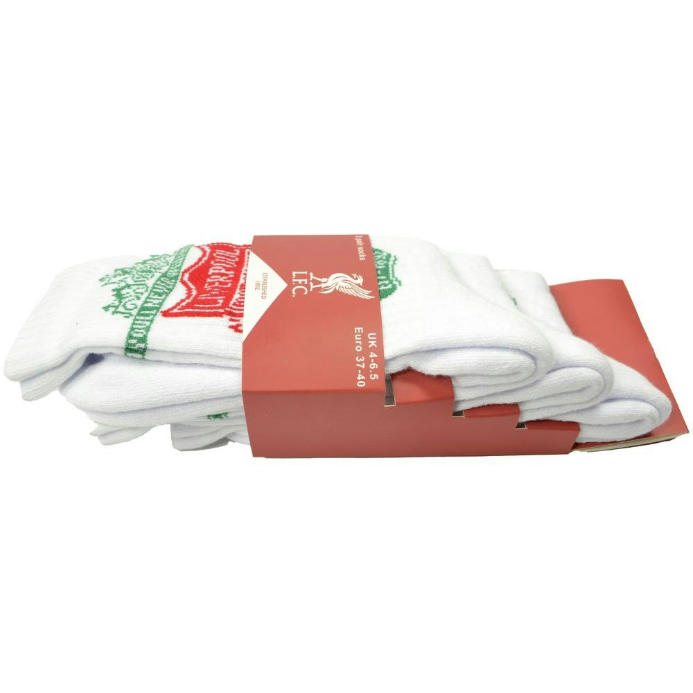 Liverpool FC Unisex Adult Sports Socks (Pack of 3) - White/Red