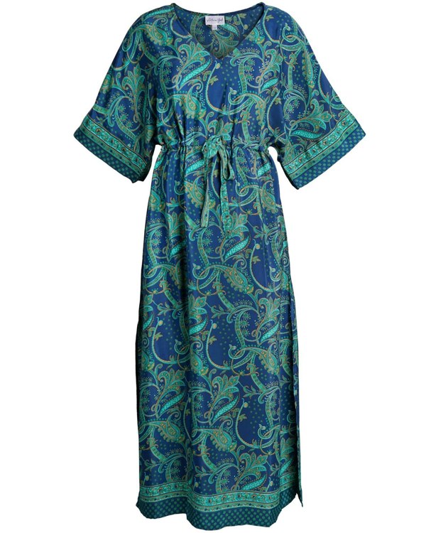 Antonia York Siobhan Lightweight Paisley Print Kaftan Maxi Dress - Jade & Blue