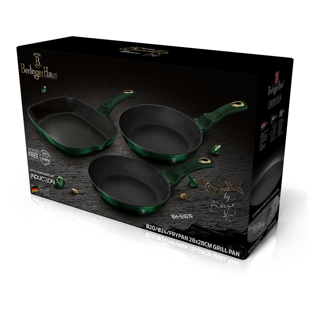 Berlinger Haus 3 Piece Frying Pan Set BH6167 Emerald Collection