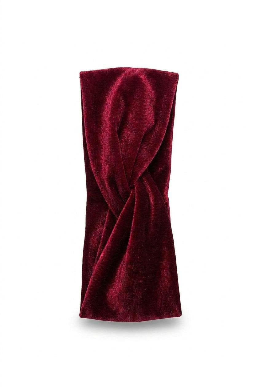 Kyra Velvet Bow Headband - Wine_wb